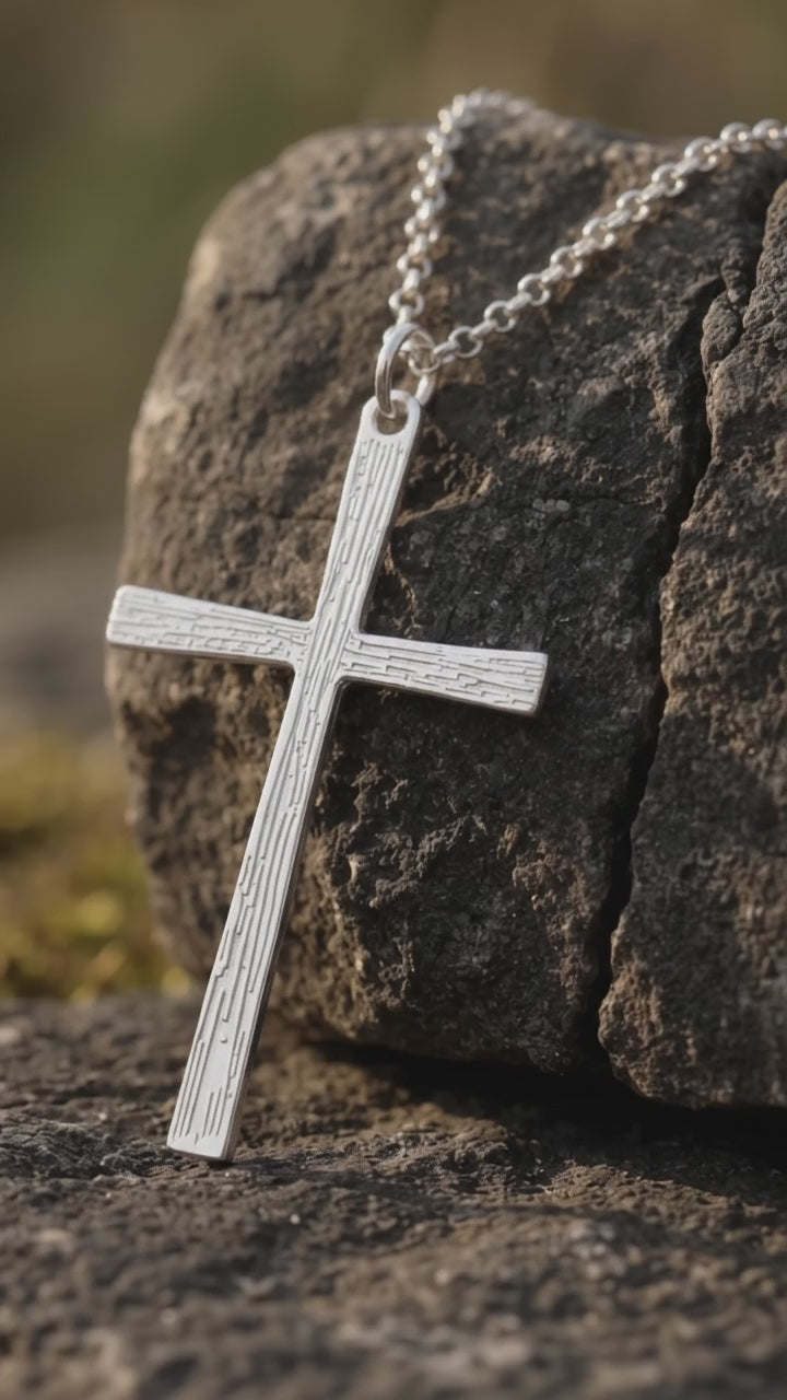 925 Sterling Silver Engravable Textured Cross Pendant Illuminated By Divine Grace