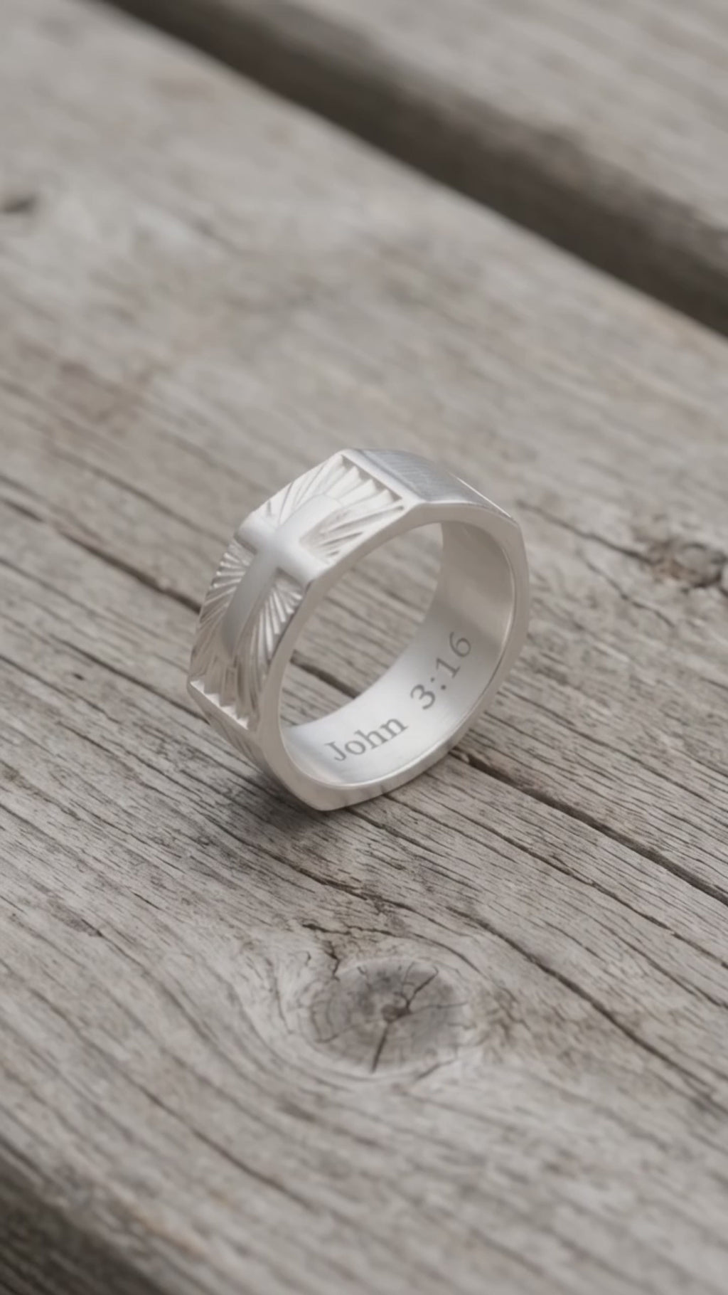 Custom Engraved 925 Sterling Silver Cross Signet Ring, Religious Faith Band for Men