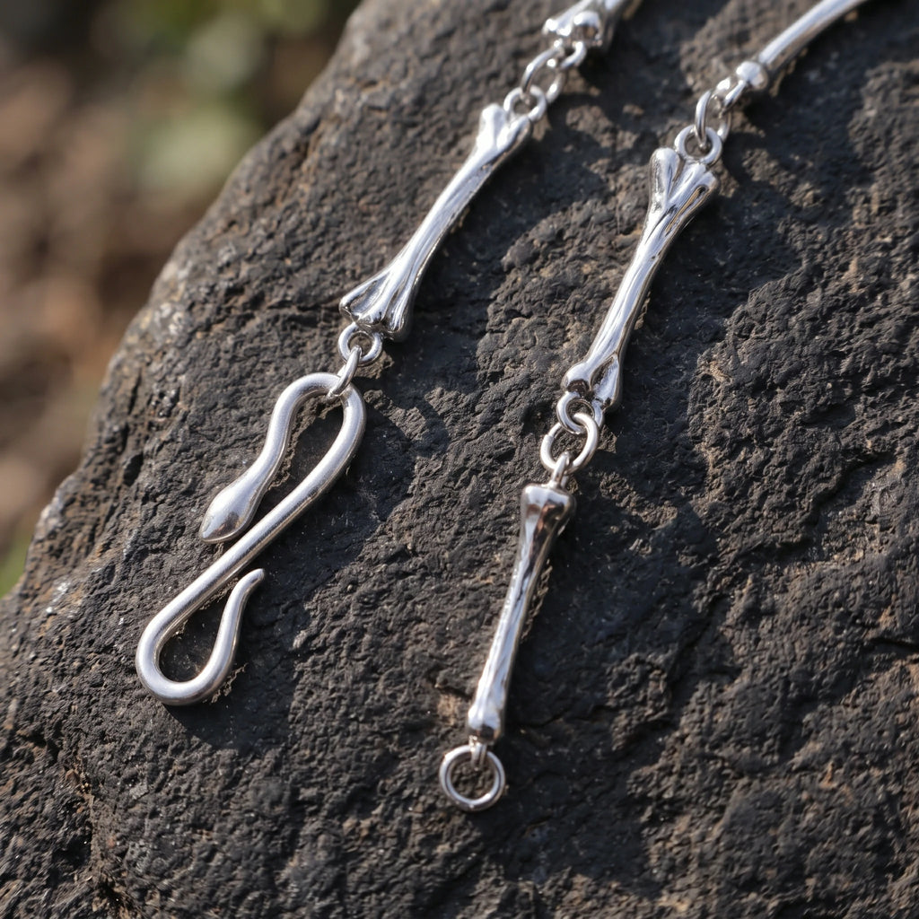 925 Sterling Silver Gothic Skeleton Bone Link Bracelet with S Hook Clasp