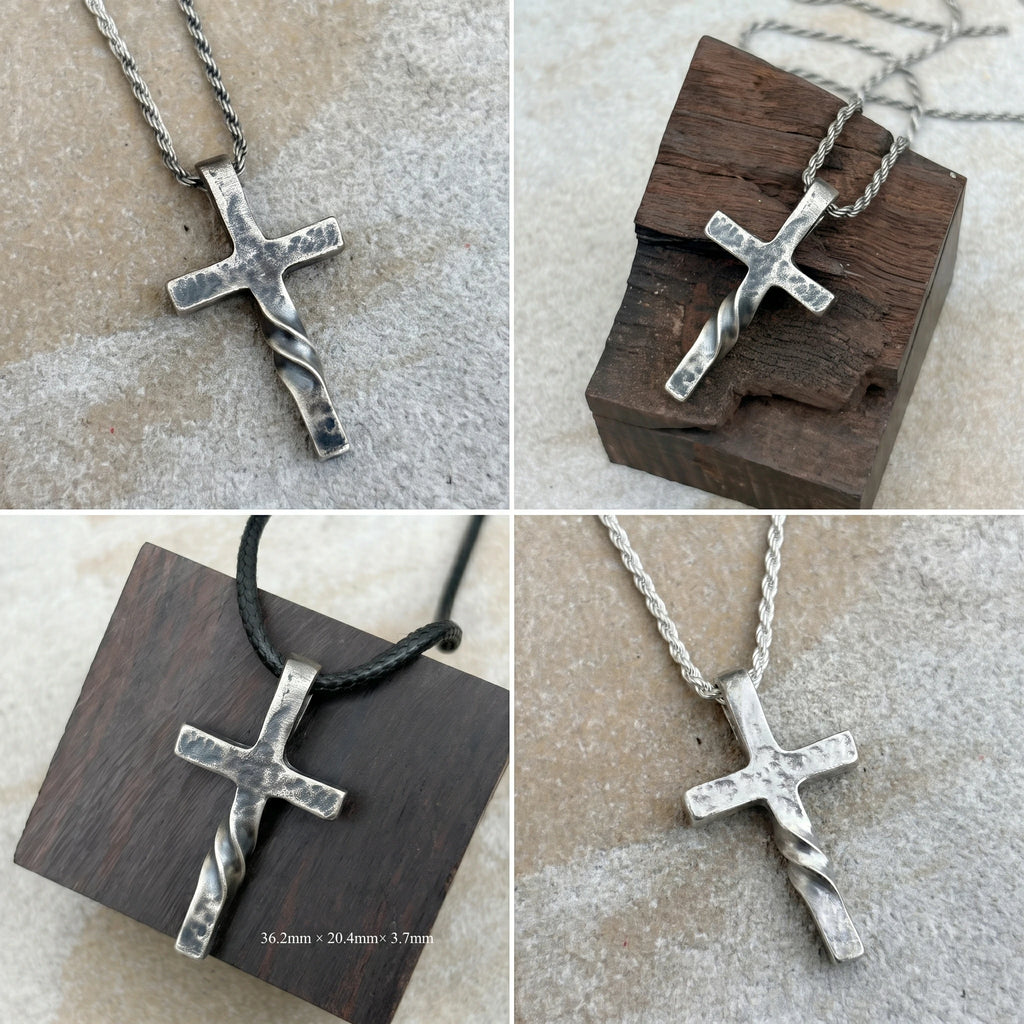 Unwavering Spirit Twisted Cross Pendant, 925 Sterling Silver Faith Amulet