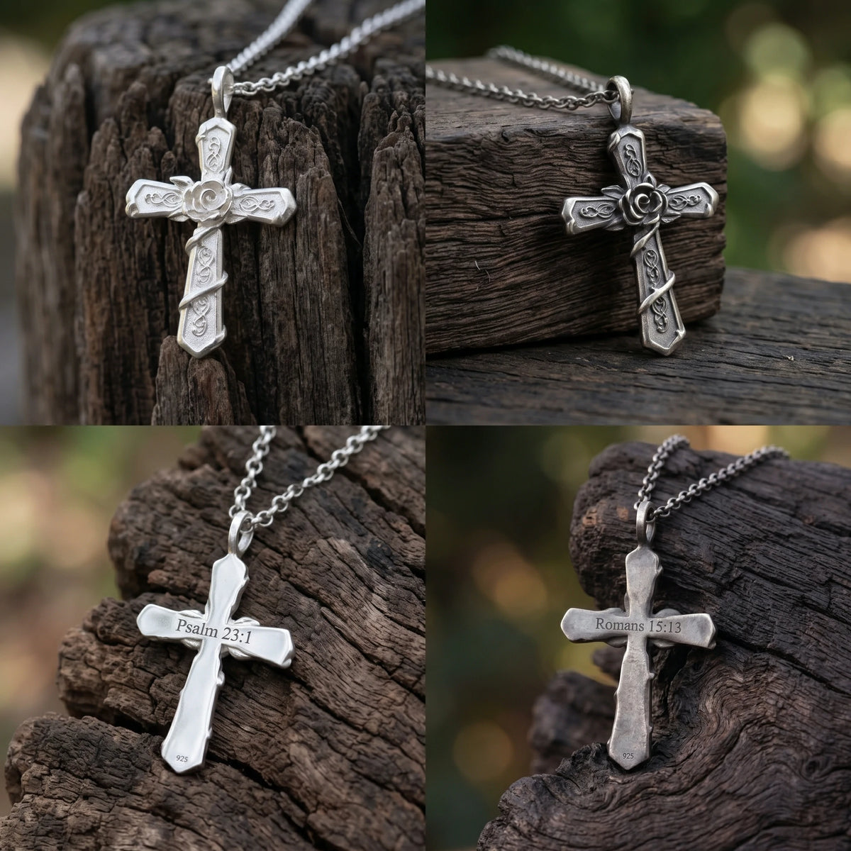 Personalized 925 Sterling Silver Rose Cross Pendant for His Eternal Love and Devotion
