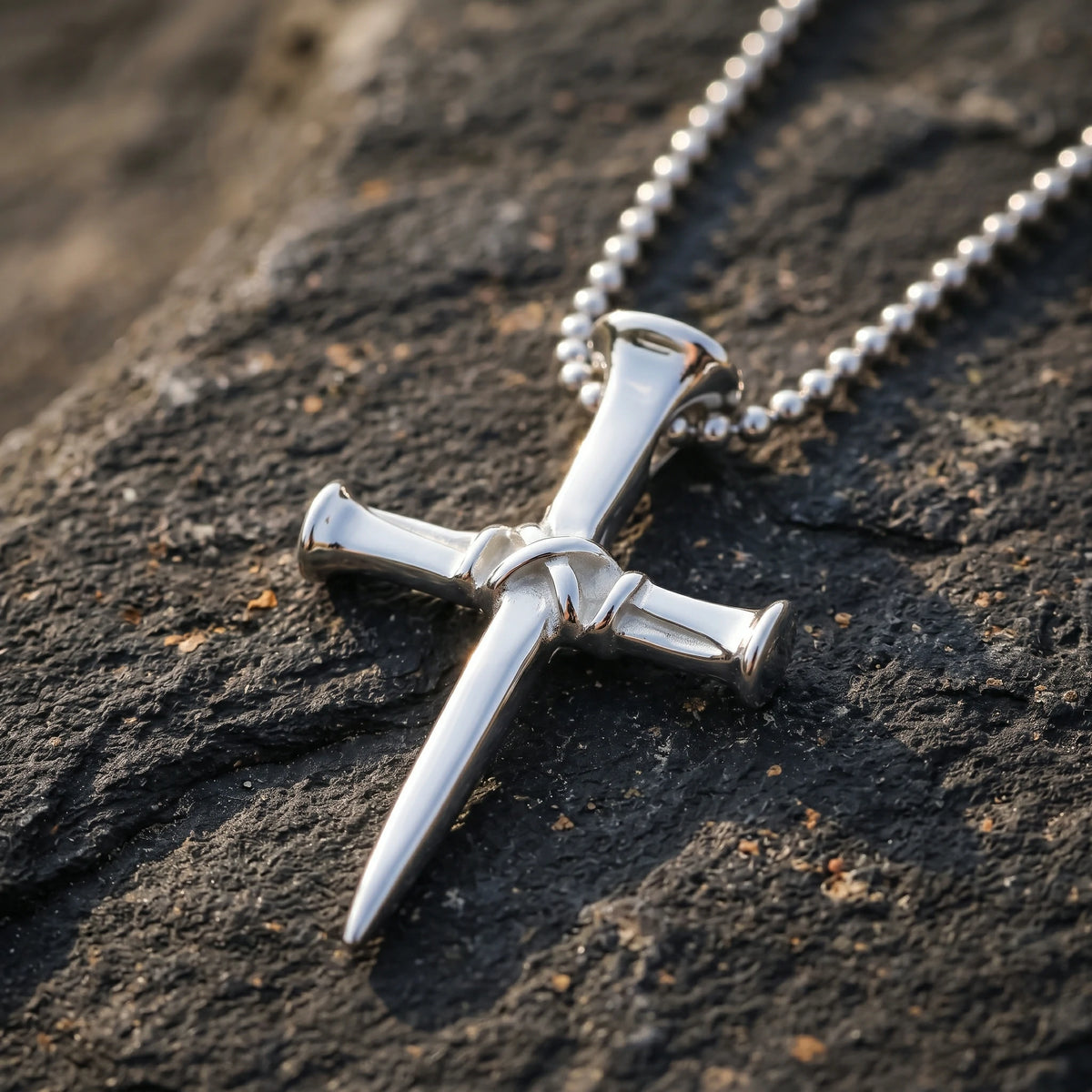 Sacred Grace Crucifixion Nails Cross Necklace, Oxidized 925 Sterling Silver Devotional Faith Pendant