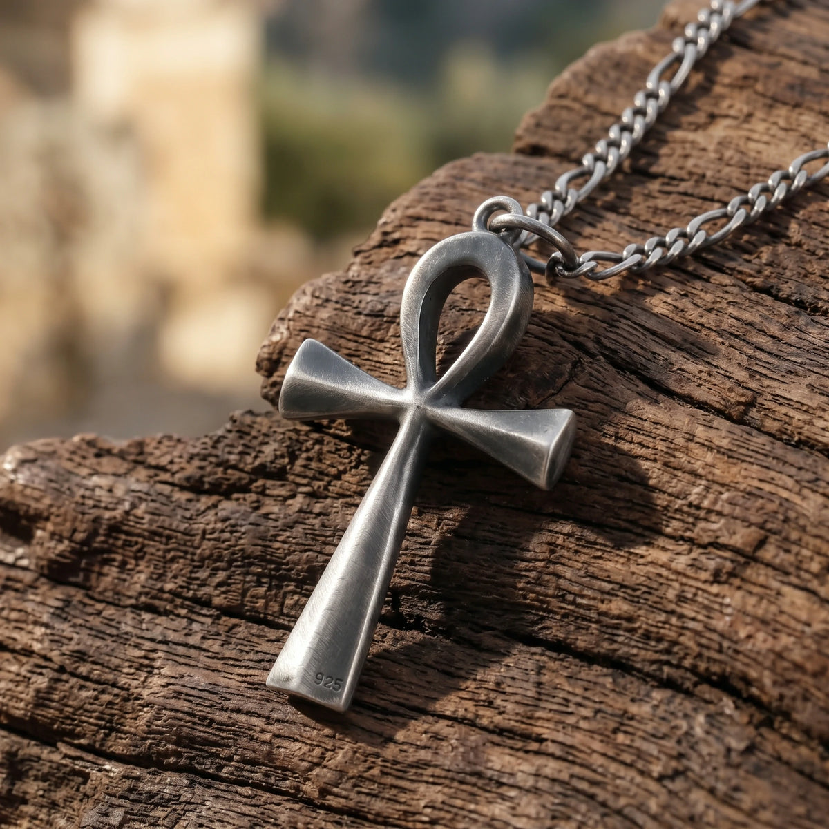 925 Sterling Silver Beveled Ankh Holy Cross Durable Faith Pendant Necklace