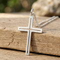 Sacred Light Hollow Cross Pendant, Solid 925 Sterling Silver Faith Alignment Necklace