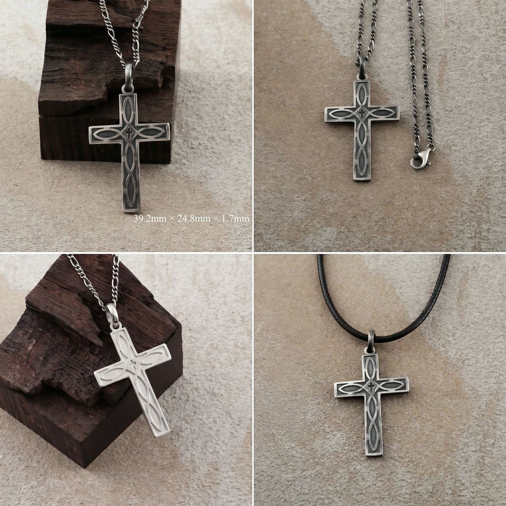 Eternal Covenant Celtic Cross, Oxidized 925 Sterling Silver Devotional Figaro Necklace