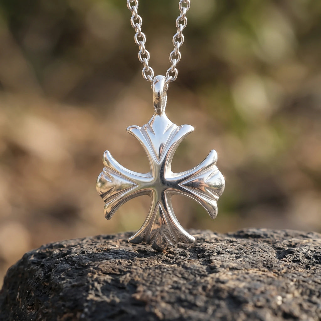 925 Sterling Silver Maltese Cross Necklace, Custom Engravable Medieval Talisman Jewelry