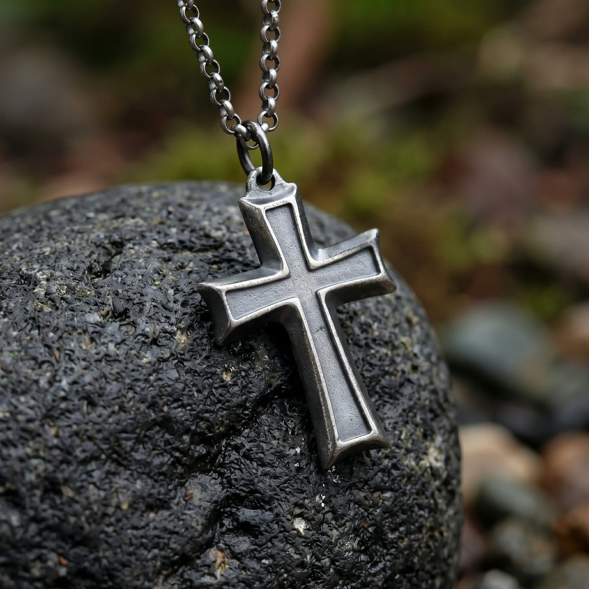 925 Sterling Silver Layered Beveled Cross Durable Custom Engravable Pendant