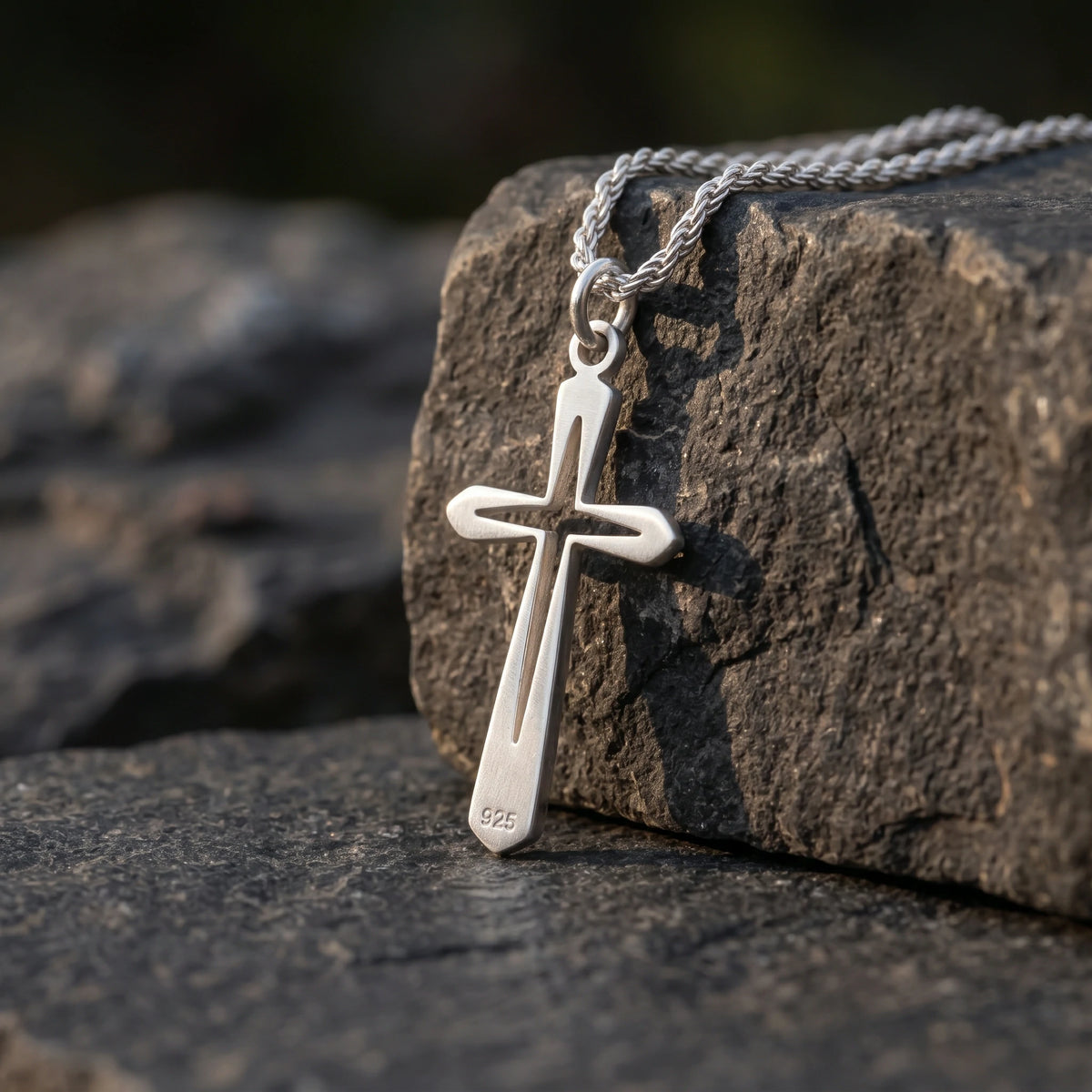 925 Sterling Silver Hollow Cross Pendant Embodying His Eternal Grace and Holy Light