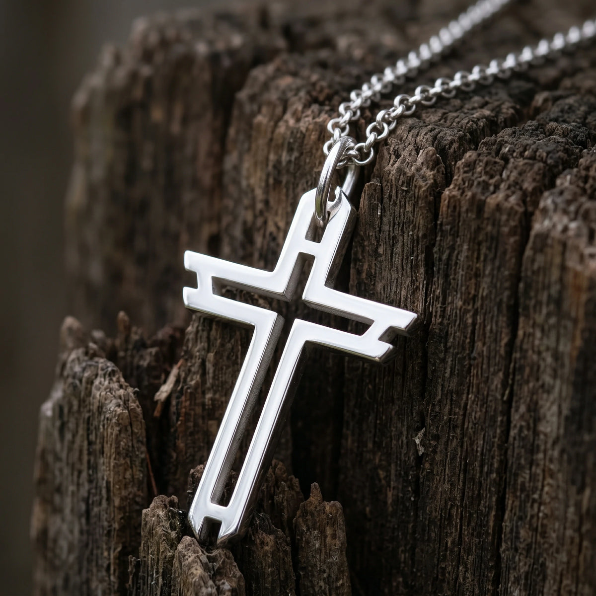 Sacred Path Hollow Cross Pendant, Oxidized 925 Sterling Silver Vintage Faith Amulet Necklace