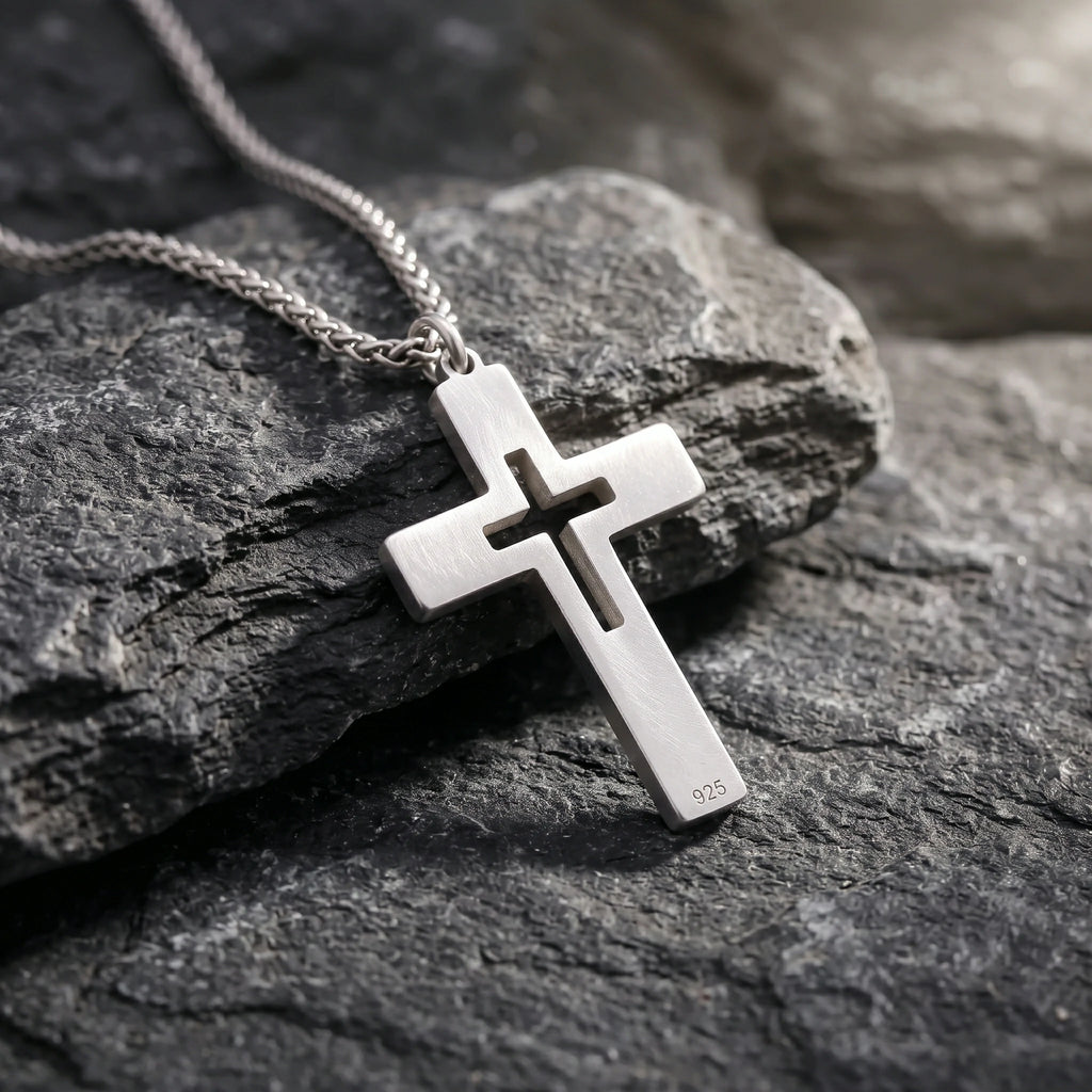 925 Sterling Silver Cutout Cross Pendant for Sacred Faith Within & Divine Protection