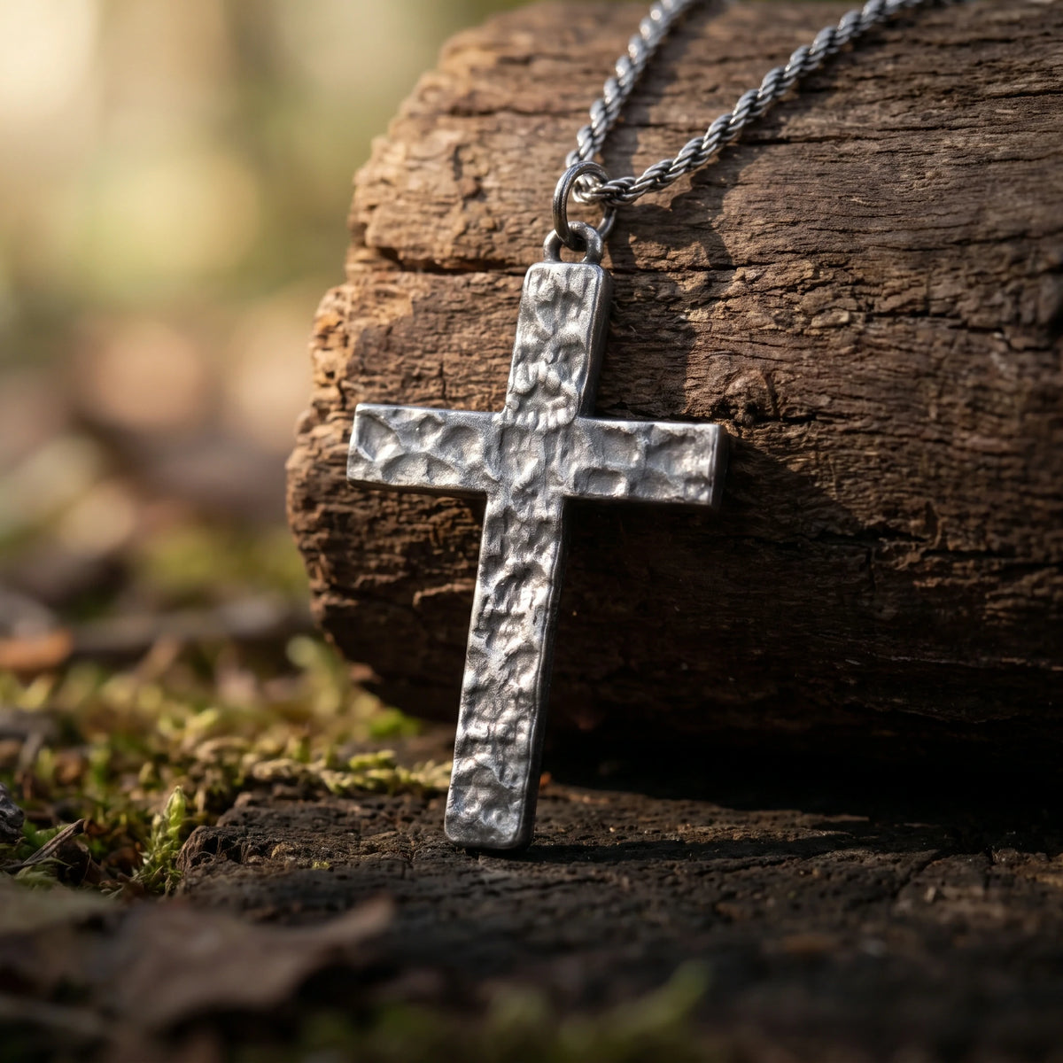 925 Sterling Silver Hammered Cross Durable Faith Pendant Necklace Gift
