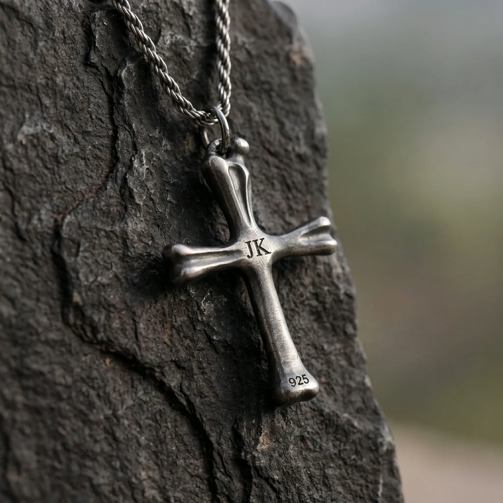 925 Sterling Silver Sculpted Skeletal Cross Durable Religious Pendant Necklace