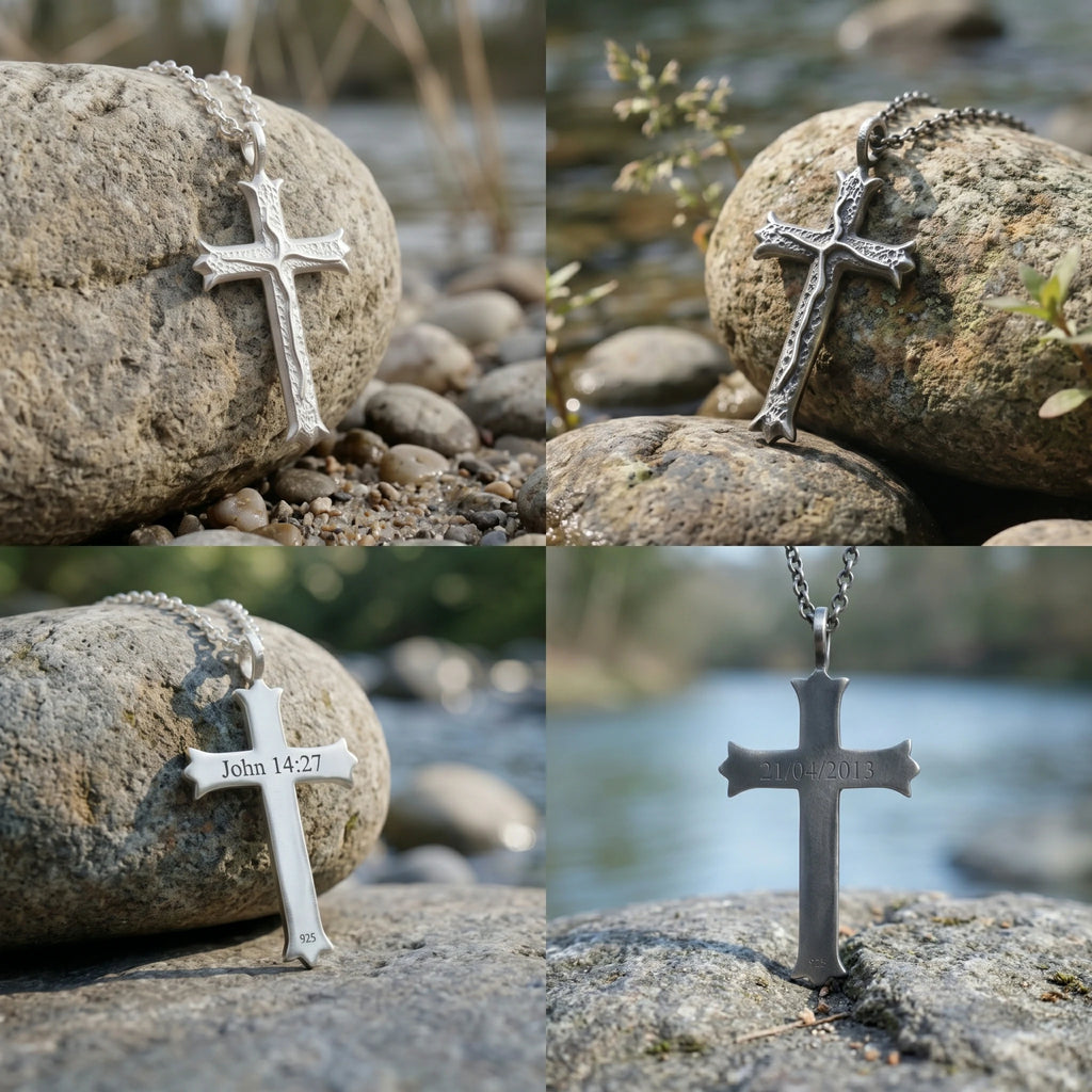 Custom 925 Sterling Silver Hammered Cross Pendant Offering Sacred Grace And Living Water