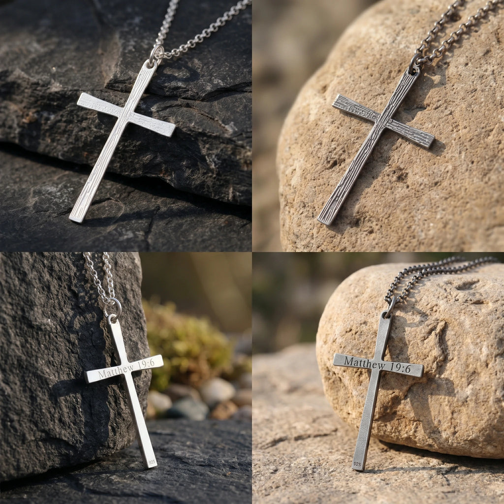 925 Sterling Silver Engravable Textured Cross Pendant Illuminated By Divine Grace