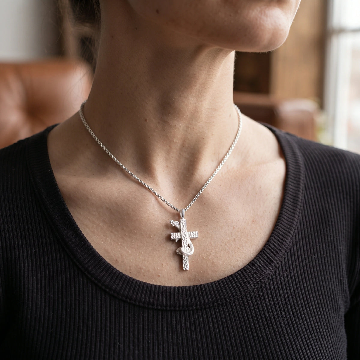 925 Sterling Silver Serpent Cross Pendant Conquering Evil With Divine Healing Faith