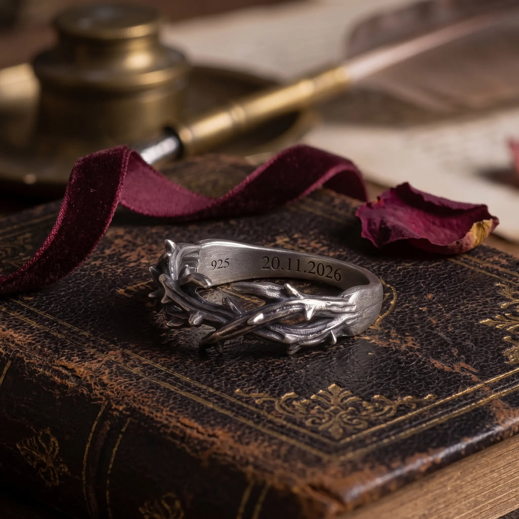 Custom Crown of Thorns 925 Sterling Silver Ring - Personalized Men's Gift