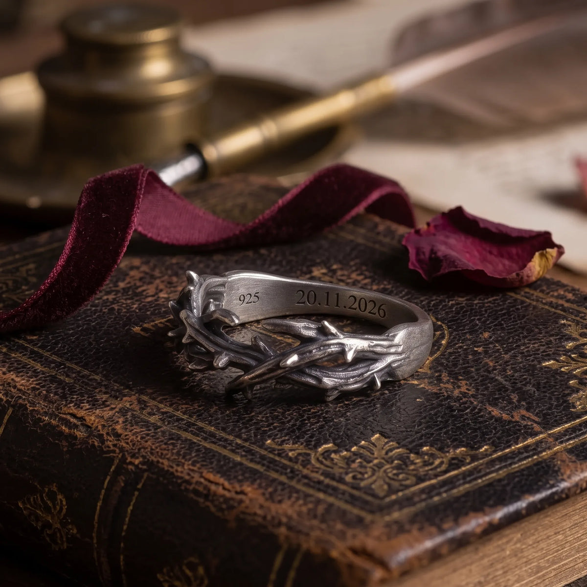 Custom Crown of Thorns 925 Sterling Silver Ring - Personalized Men's Gift