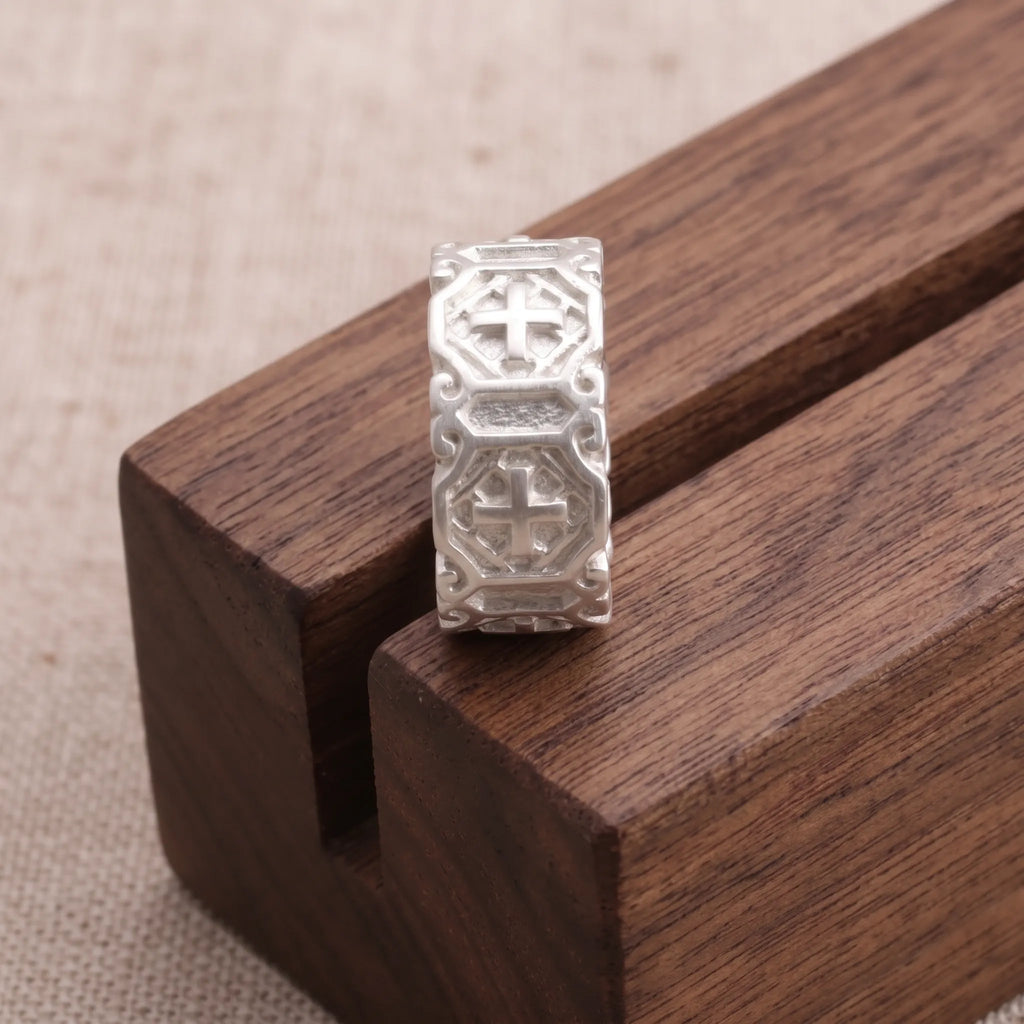 Personalized Gothic Cross Ring-Custom Engravable 925 Sterling Silver Band for Men