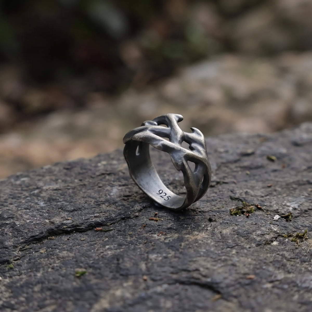 Custom Crown of Thorns Solid 925 Sterling Silver Ring, Engraved Gothic Thorn Band, Faith Gift