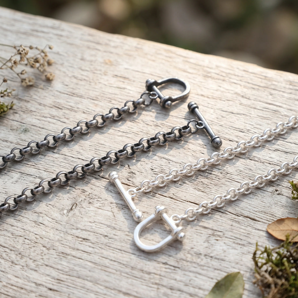 925 Sterling Silver Shackle Clasp Rolo Chain Durable Bracelet Gift for Him Her