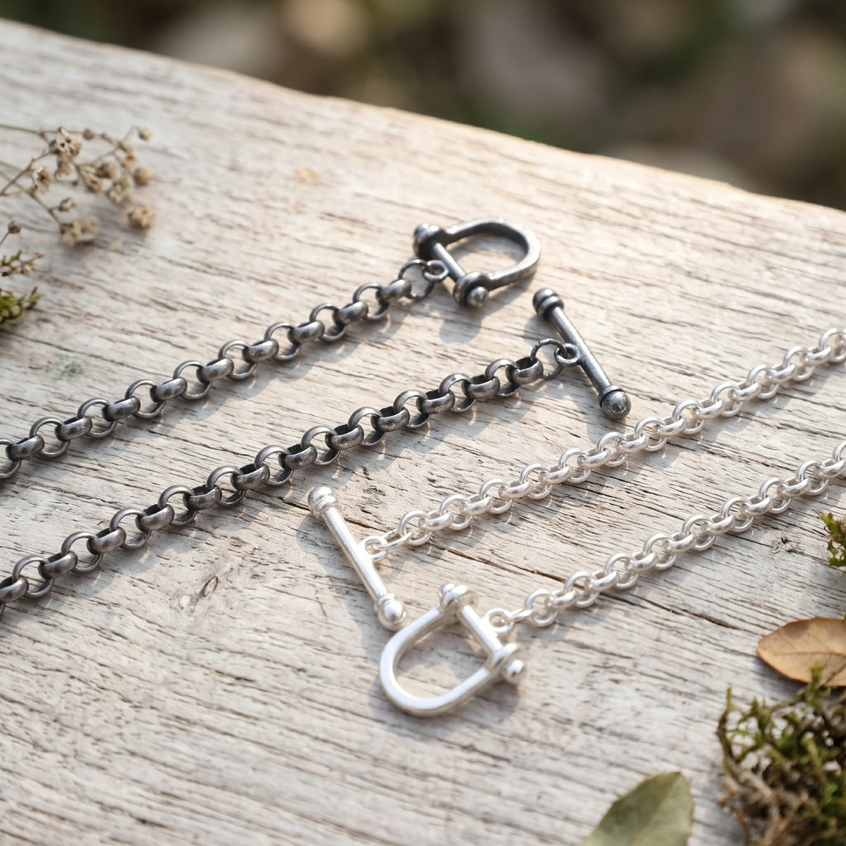 925 Sterling Silver Shackle Clasp Rolo Chain Durable Bracelet Gift for Him Her