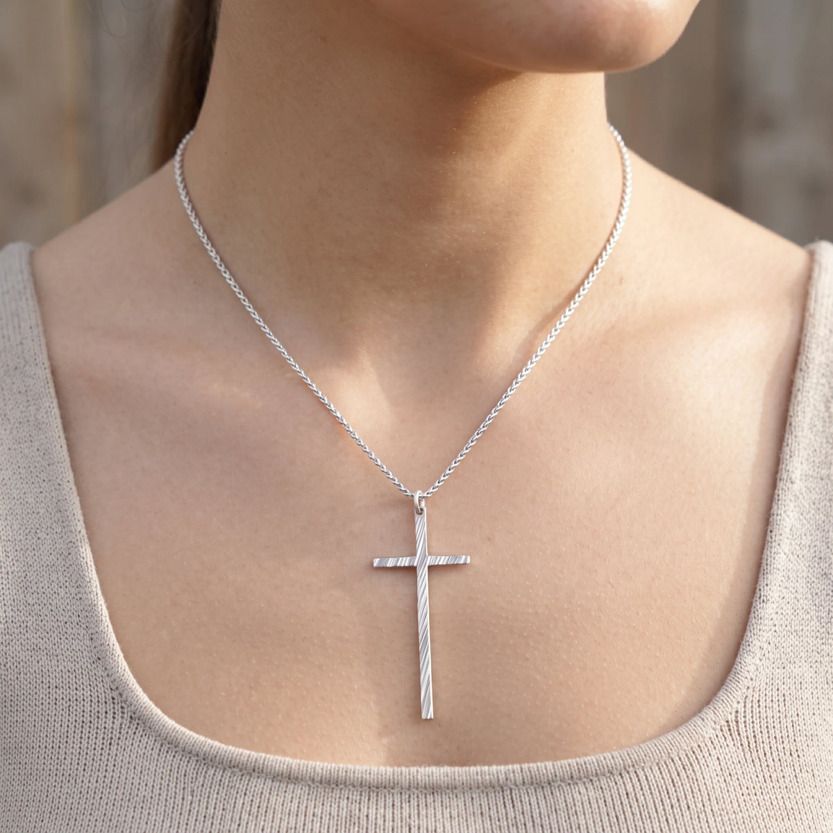 925 Sterling Silver Spiral Grooved Cross Pendant Anchored In Sacred Redemption