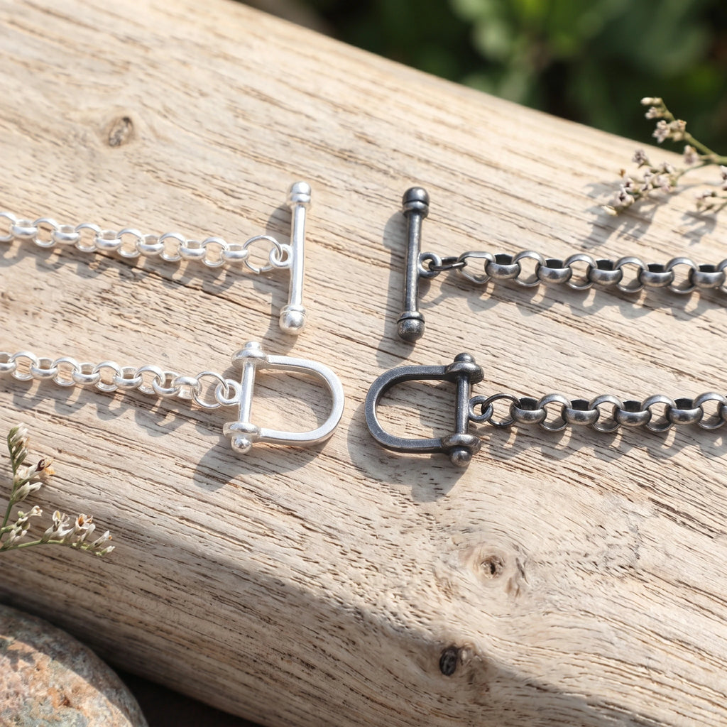 925 Sterling Silver Shackle Clasp Rolo Chain Durable Bracelet Gift for Him Her