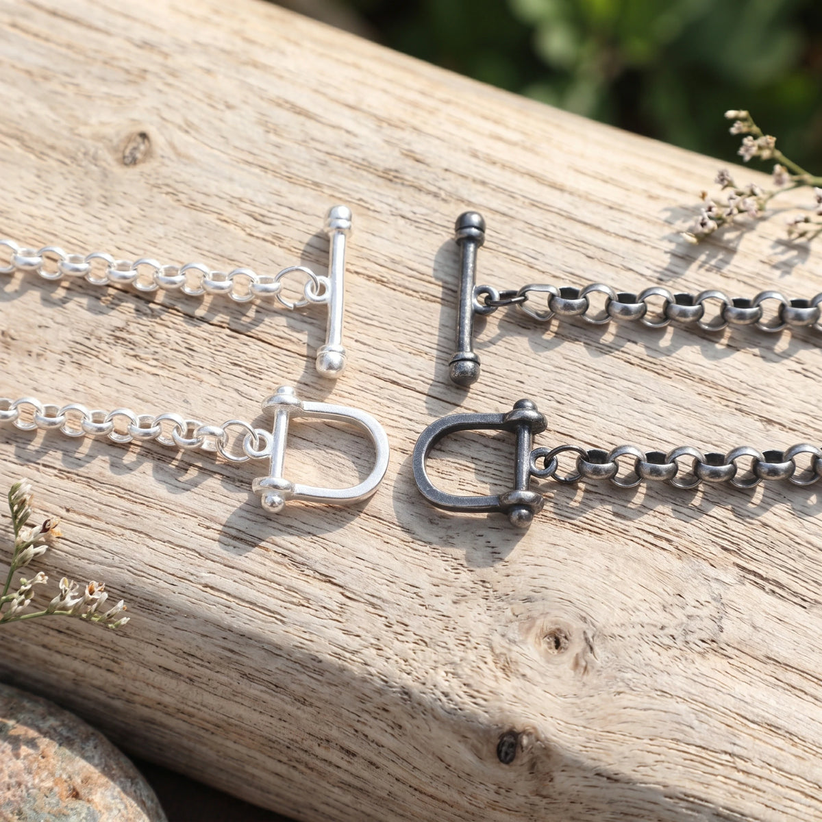 925 Sterling Silver Shackle Clasp Rolo Chain Durable Bracelet Gift for Him Her