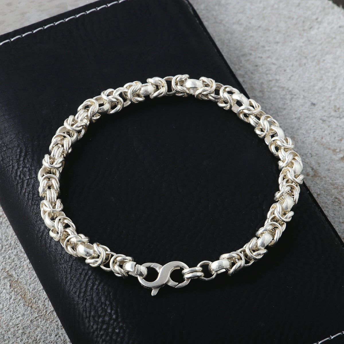 Medieval Armor Byzantine Chain Bracelet, Solid 925 Sterling Silver Handwoven Link Cuff with S-Clasp