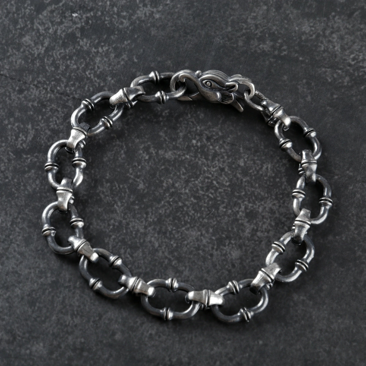 Gothic Wilderness Bamboo Bracelet, 925 Sterling Silver Detailed Mythic Beast Wristband
