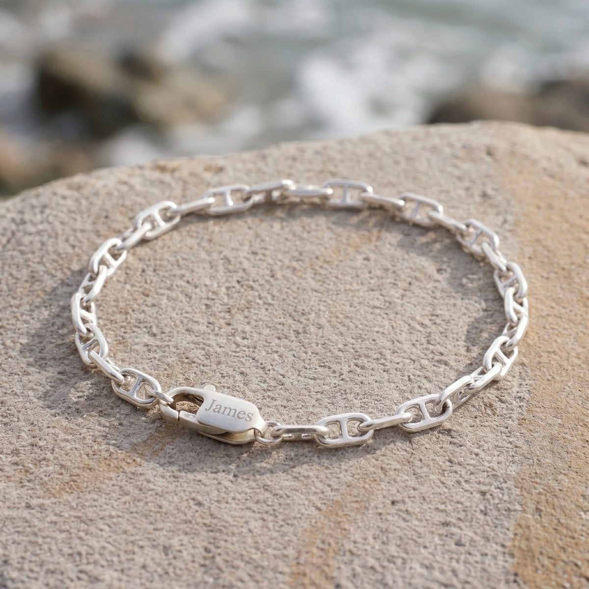 Minimalist Anchor Chain Bracelet, Personalized 925 Sterling Silver Wristband