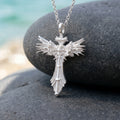 Custom 925 Sterling Silver Angel Wing Cross Pendant for Divine Heavenly Protection