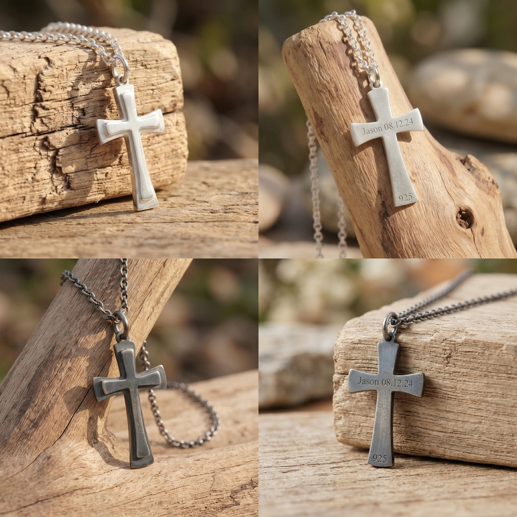 925 Sterling Silver Heirloom Tiered Holy Cross Engravable Faith Pendant Necklace