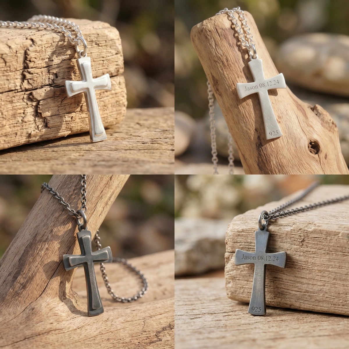 925 Sterling Silver Heirloom Tiered Holy Cross Engravable Faith Pendant Necklace