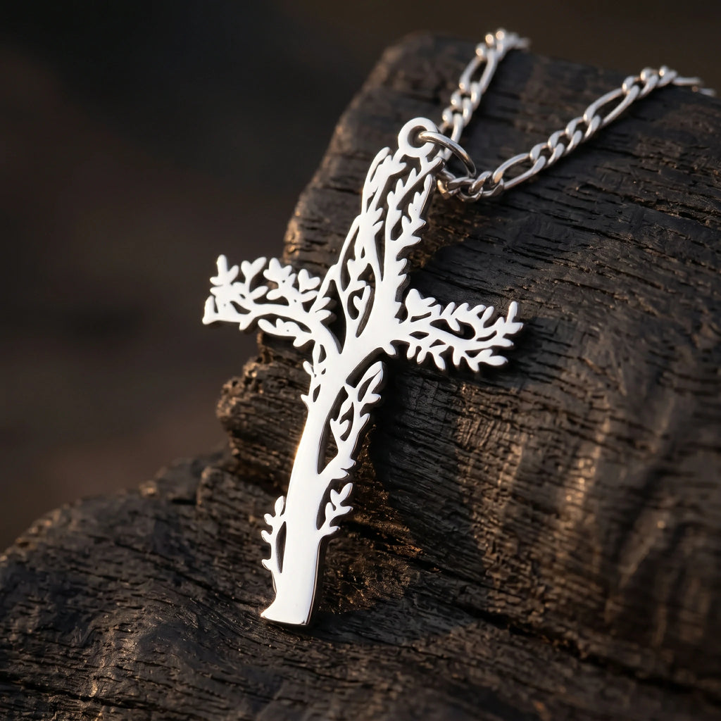 925 Sterling Silver Tree of Life Cross Pendant Offering Renewal and Eternal Life