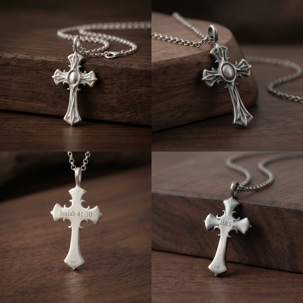 Personalized 925 Sterling Silver Gothic Cross Pendant Honoring Christ’s Redeeming Love