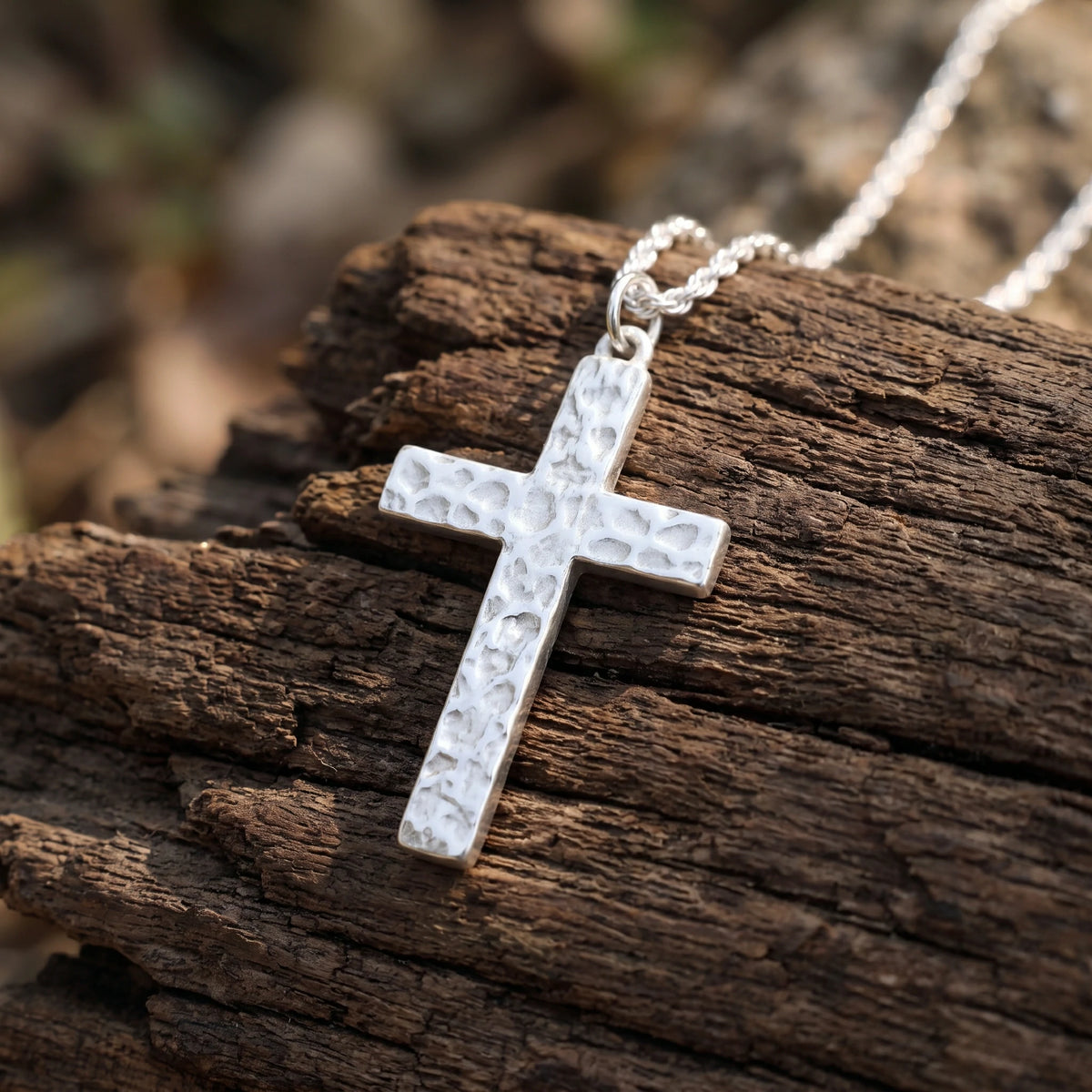 925 Sterling Silver Hammered Cross Durable Faith Pendant Necklace Gift