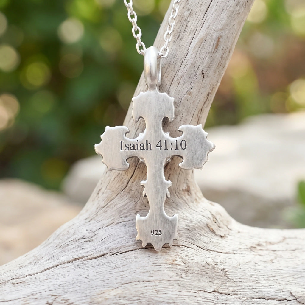 Custom 925 Sterling Silver Baroque Floral Cross Pendant for Sacred Grace & Eternal Faith