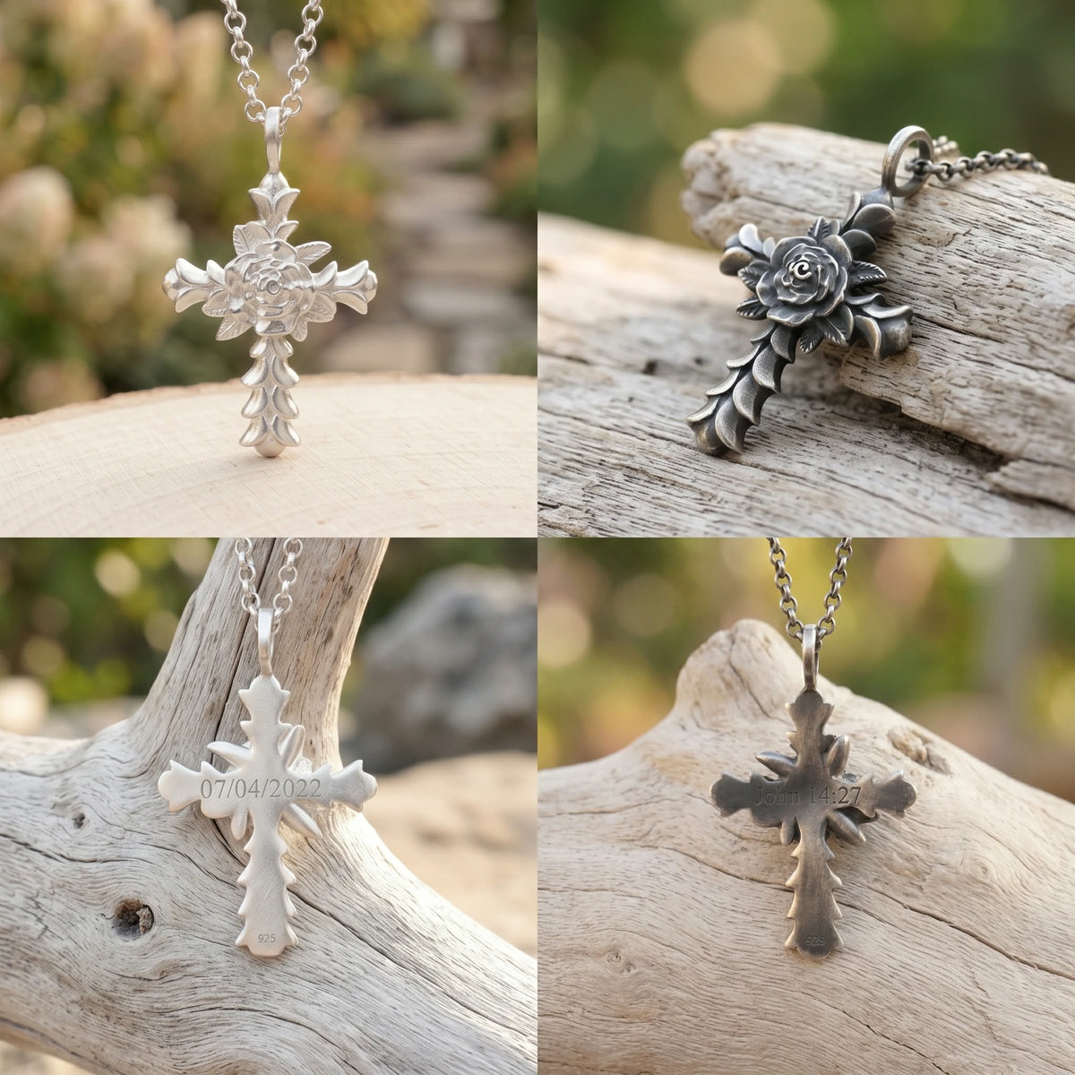 Custom 925 Sterling Silver Rose Cross Pendant Embodying Christs Pure Sacred Grace