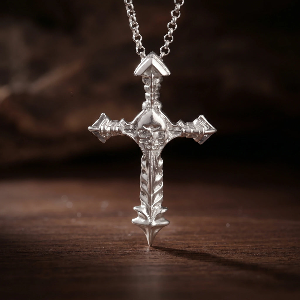 925 Sterling Silver Engravable Skull Cross Pendant Guarding Your Faith In Divine Light