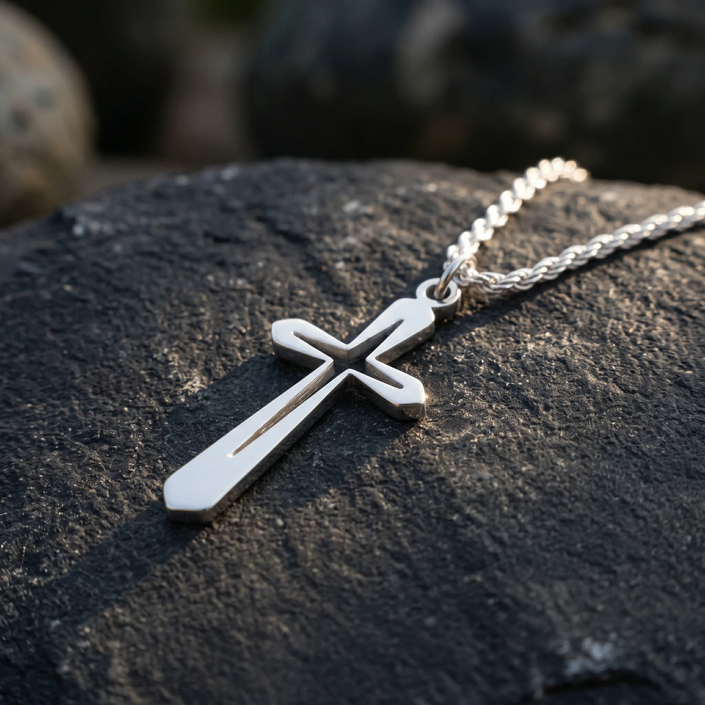 925 Sterling Silver Hollow Cross Pendant Embodying His Eternal Grace and Holy Light