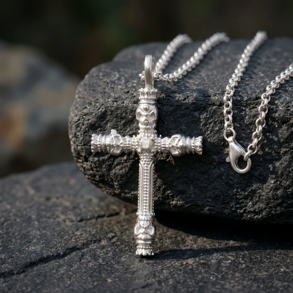 925 Sterling Silver Four Skull Cross Pendant Proclaiming Christ Victory Over Death