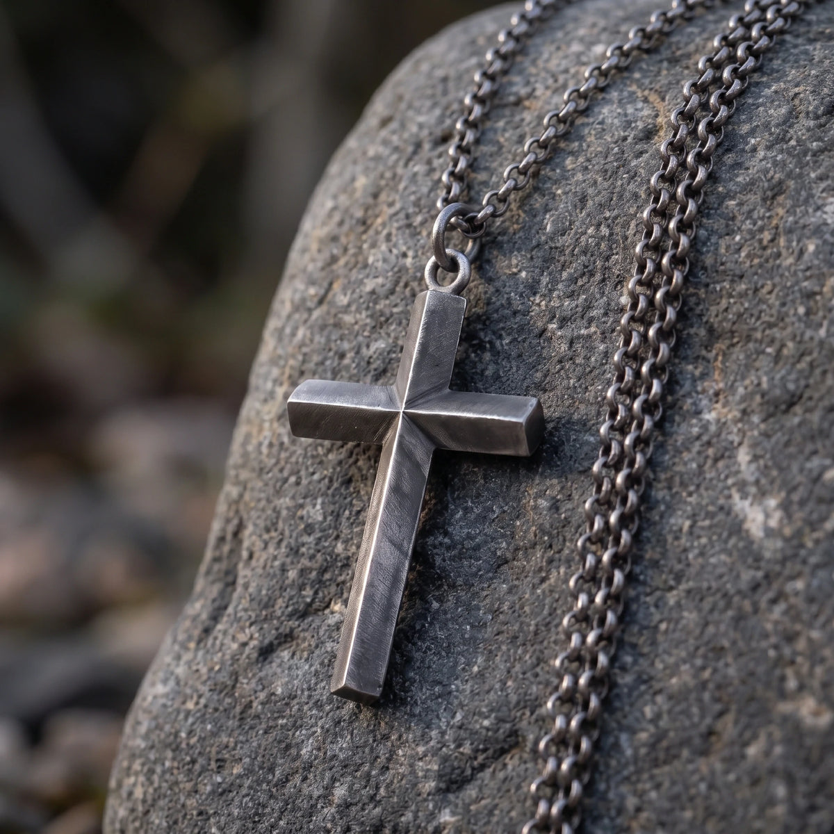 925 Sterling Silver Spiritual Beveled Prism Cross Durable Custom Engravable Necklace