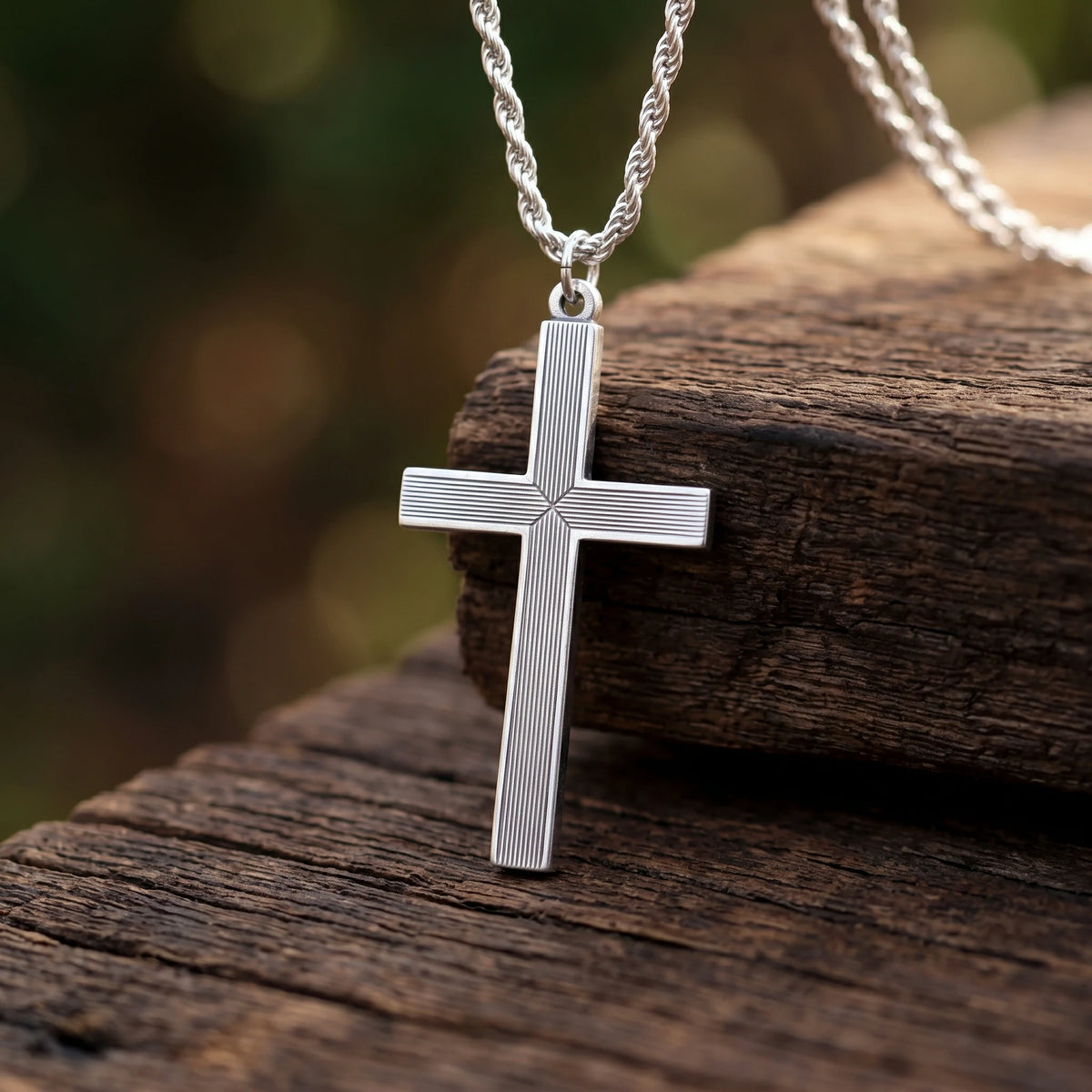 925 Sterling Silver Linear Grooved Cross Durable Custom Engravable Pendant
