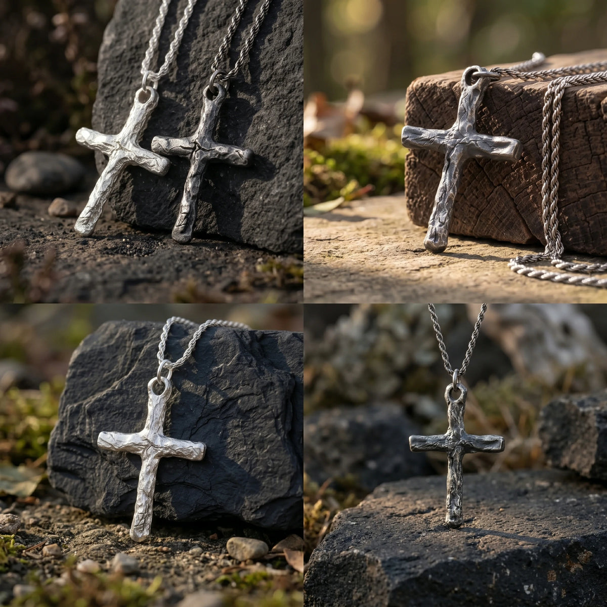 925 Sterling Silver Rustic Textured Holy Cross Durable Faith Pendant Necklace