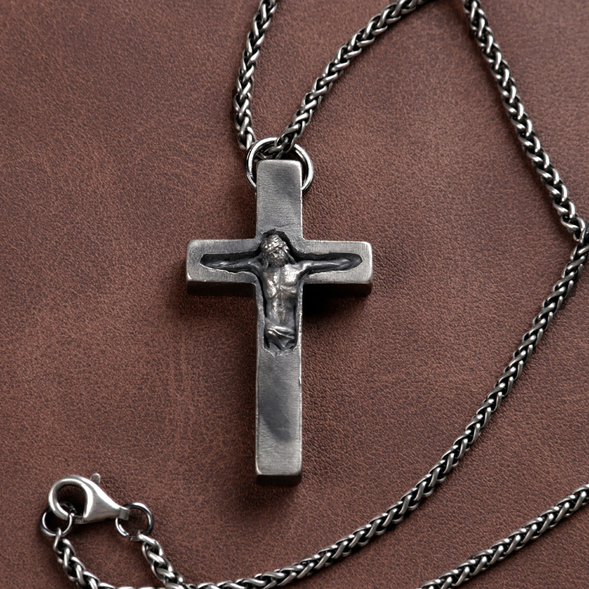 Custom Engravable 925 Silver Inset Crucifix Heirloom Jesus Pendant