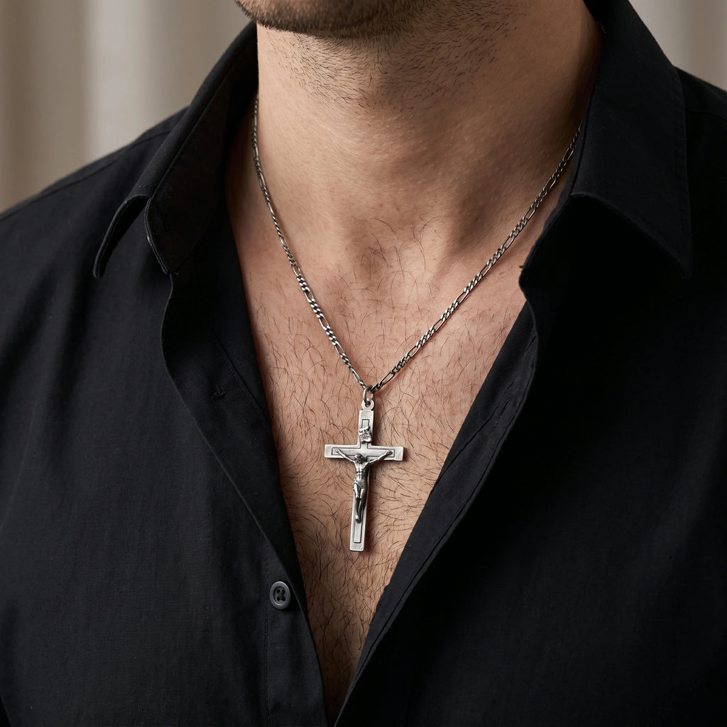 Sacred Fortitude Christ Pendant, Retro & Polished 925 Sterling Silver Talisman