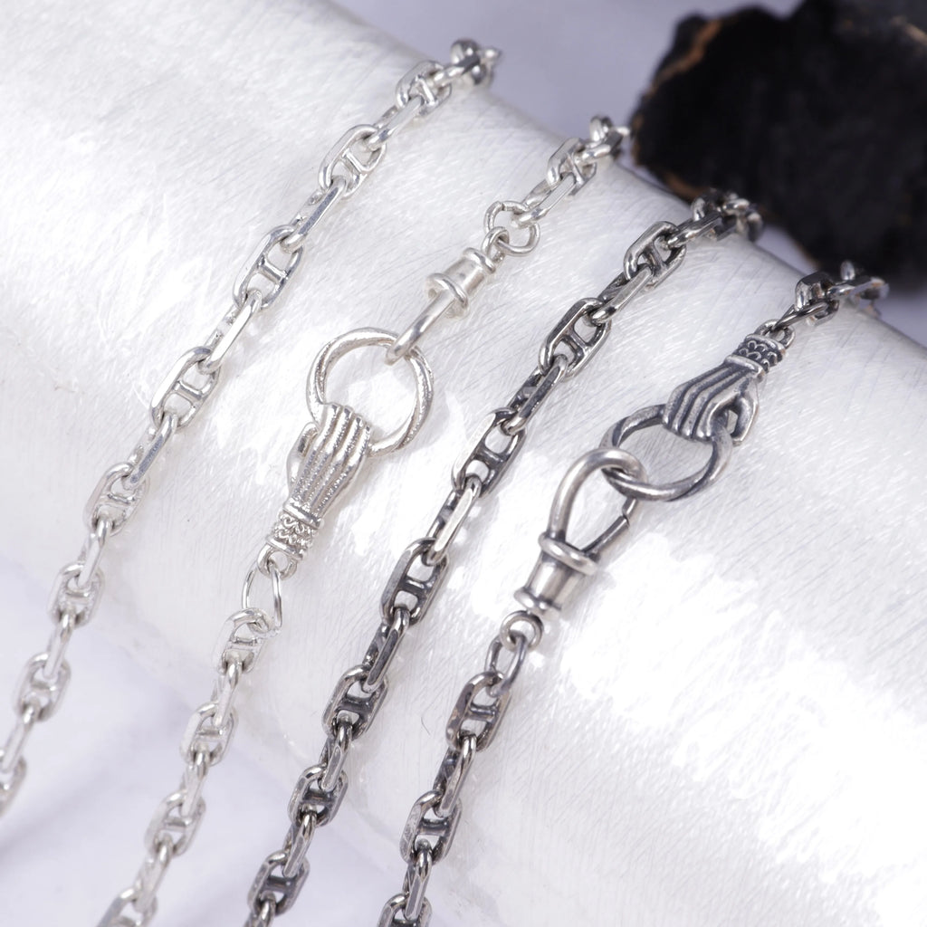 Mens 925 Sterling Silver Mariner Chain Necklace with Easy Clasp, 3mm-5mm
