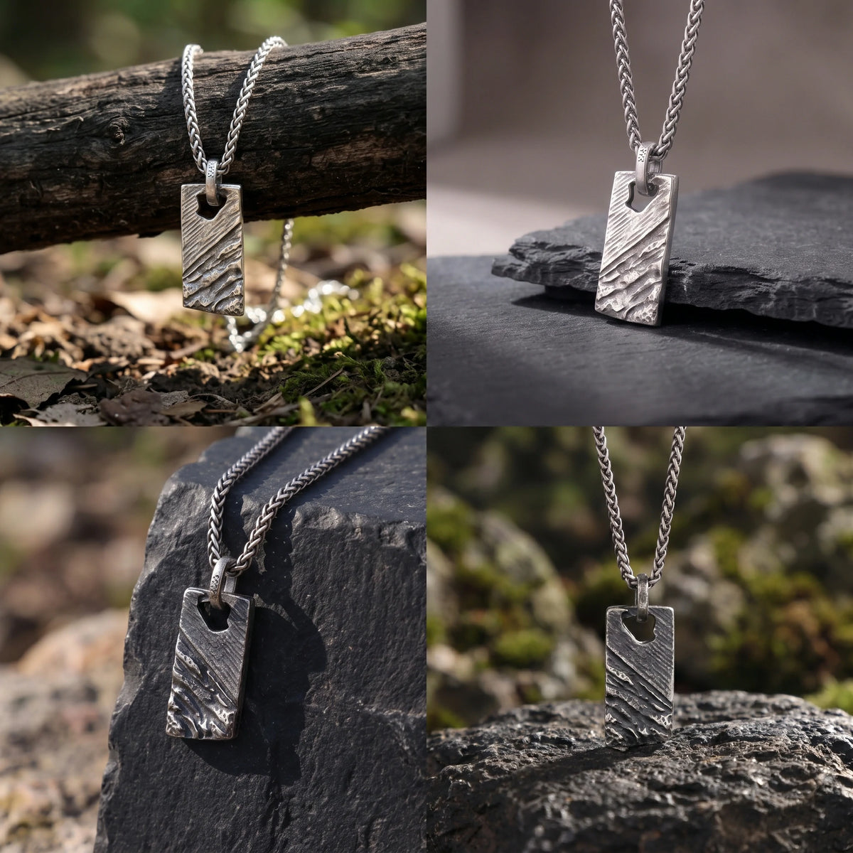 925 Sterling Silver Weathered Rock Tag Pendant Delivering Rugged Organic Texture