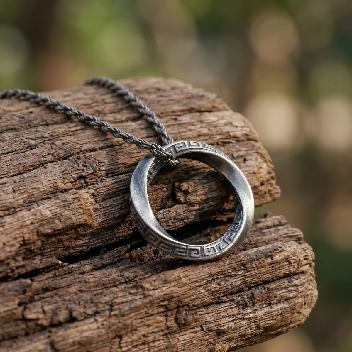 925 Sterling Silver Mobius Ring Pendant Necklace, Vintage Greek Key Eternity Jewelry